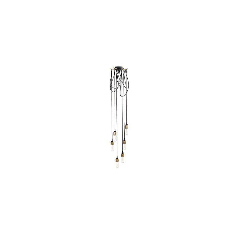 Plafoniera a filo mini in metallo oro con paralume in vetro trasparente, 8 lampadine E26/E27