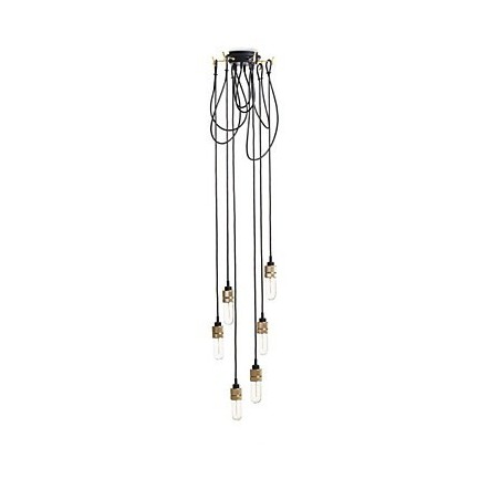Plafoniera a filo mini in metallo oro con paralume in vetro trasparente, 8 lampadine E26/E27