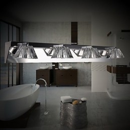 Applique da parete bagno moderna con paralume in vetro, 4 luci, frontale a specchio, argento