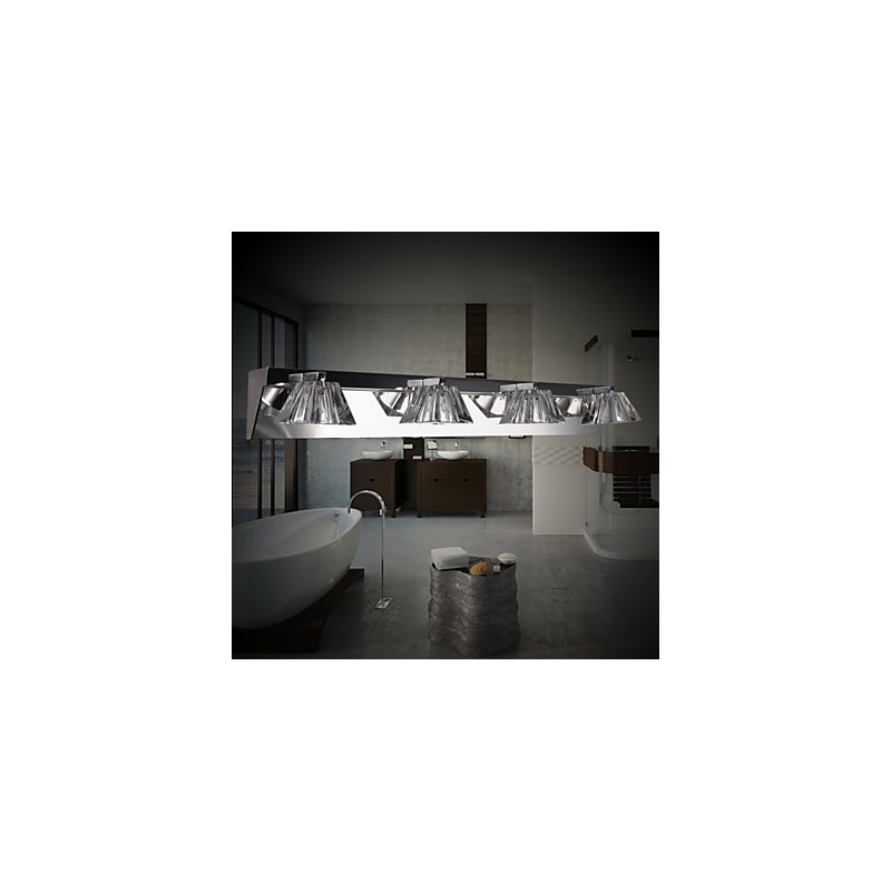 Applique da parete bagno moderna con paralume in vetro, 4 luci, frontale a specchio, argento