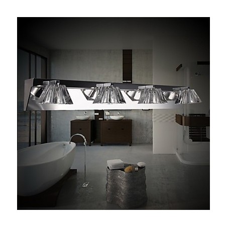 Applique da parete bagno moderna con paralume in vetro, 4 luci, frontale a specchio, argento