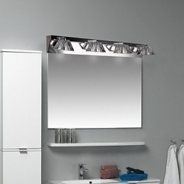 Applique da parete bagno moderna con paralume in vetro, 4 luci, frontale a specchio, argento