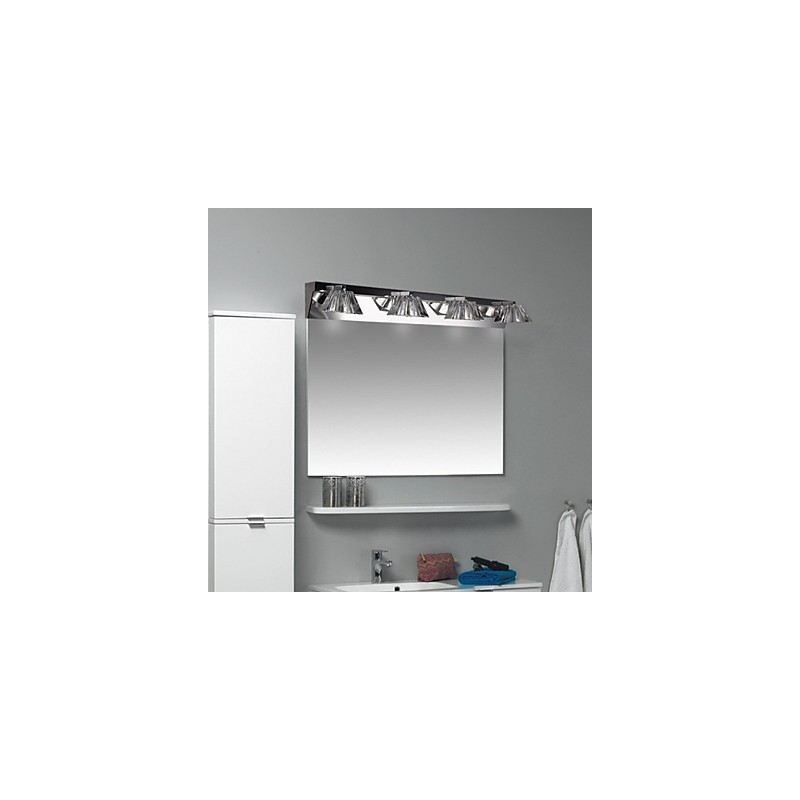 Applique da parete bagno moderna con paralume in vetro, 4 luci, frontale a specchio, argento