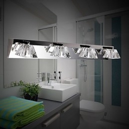 Applique da parete bagno moderna con paralume in vetro, 4 luci, frontale a specchio, argento
