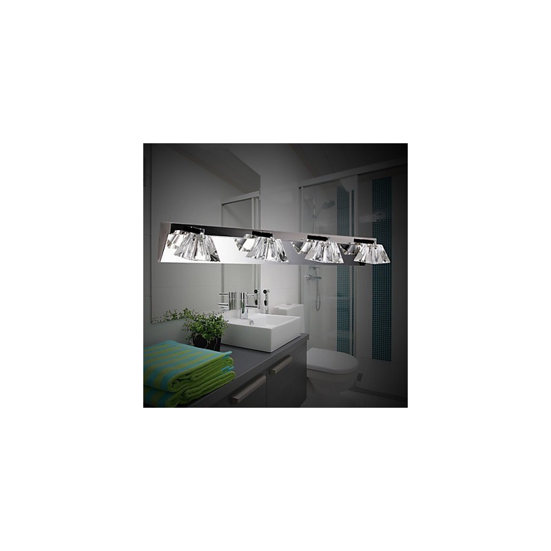 Applique da parete bagno moderna con paralume in vetro, 4 luci, frontale a specchio, argento