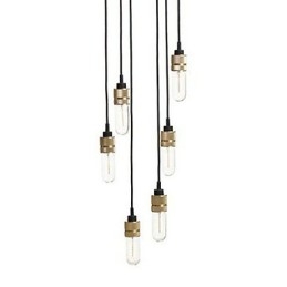 Plafoniera a filo mini in metallo oro con paralume in vetro trasparente, 8 lampadine E26/E27
