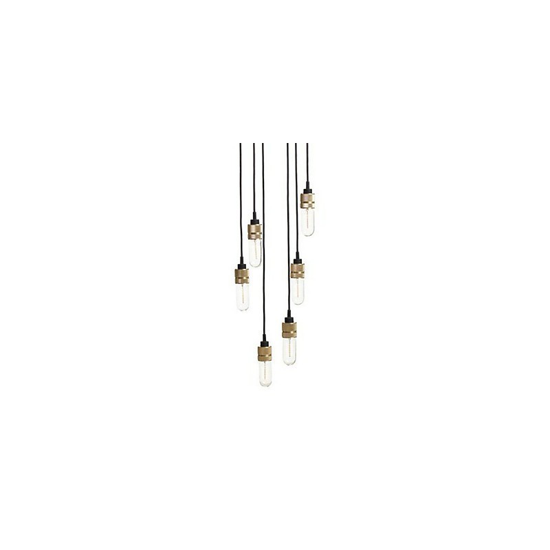Plafoniera a filo mini in metallo oro con paralume in vetro trasparente, 8 lampadine E26/E27