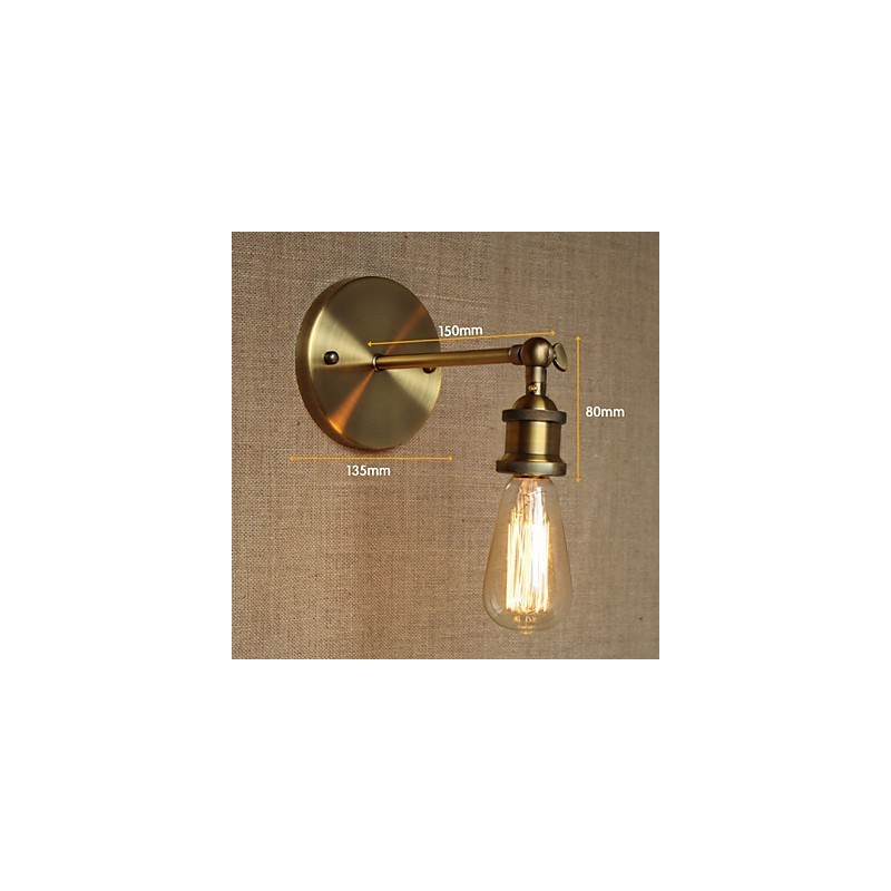 Applique da parete rustica in metallo finitura ottone antico E26/E27 40 W
