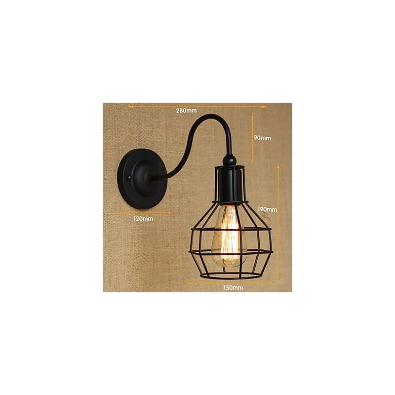 Applique da parete in ferro stile rustico/lodge nera