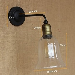 Applique da parete rustica in metallo trasparente e nero, 1 lampadina E26/E27