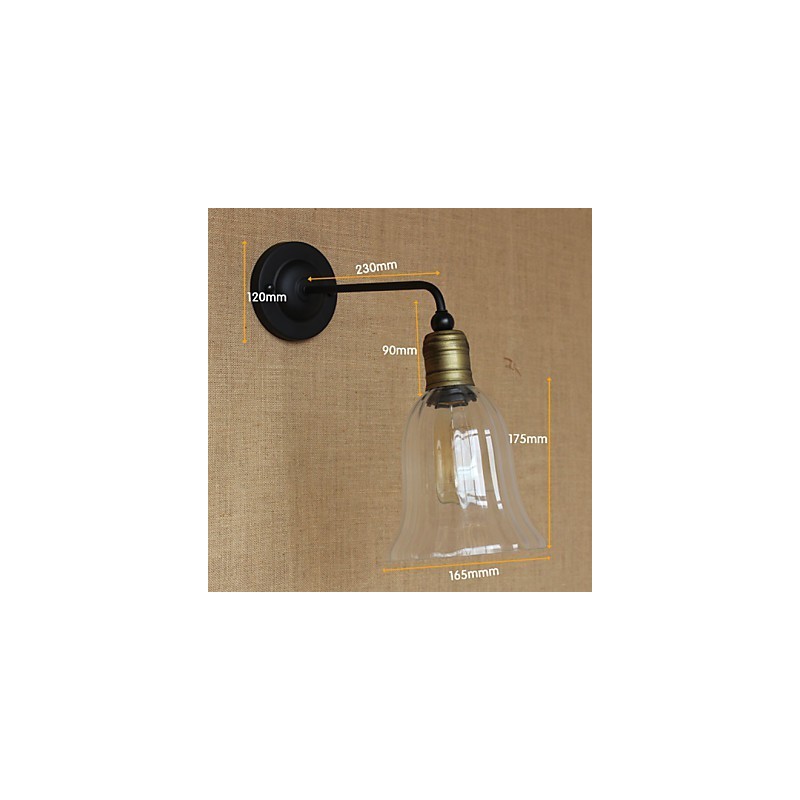 Applique da parete rustica in metallo trasparente e nero, 1 lampadina E26/E27