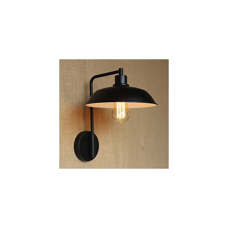 Applique da parete in metallo nero stile rustico con lampadina E26/E27