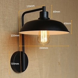 Applique da parete in metallo nero stile rustico con lampadina E26/E27