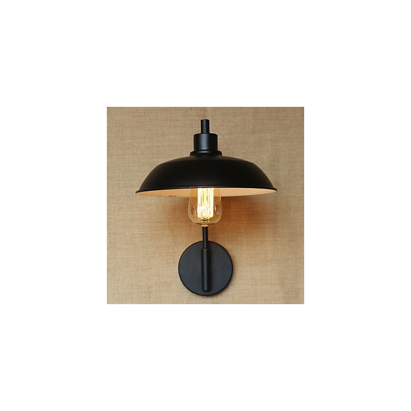 Applique da parete in metallo nero stile rustico con lampadina E26/E27
