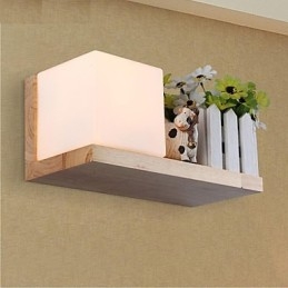 Applique da parete 1 luce in legno/bambù e vetro