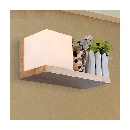 Applique da parete 1 luce in legno/bambù e vetro