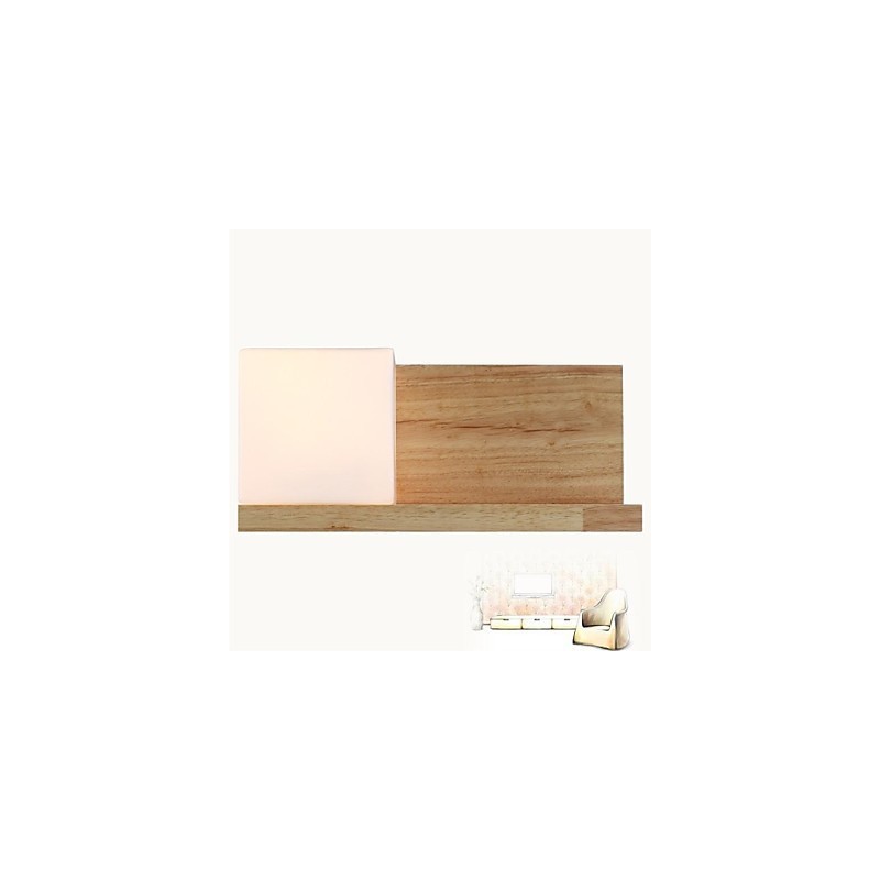 Applique da parete 1 luce in legno/bambù e vetro