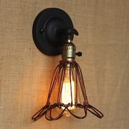 Applique da parete industriale bronzo rosso con rete in ferro