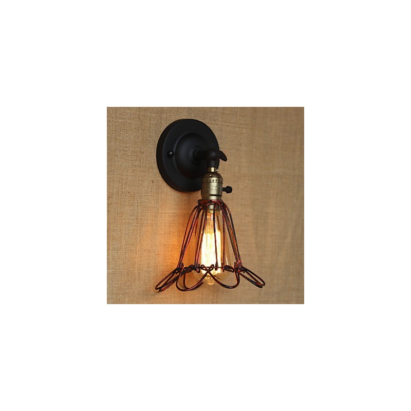 Applique da parete industriale bronzo rosso con rete in ferro