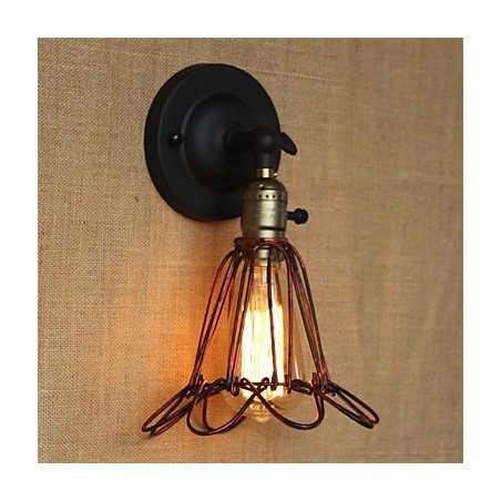 Applique da parete industriale bronzo rosso con rete in ferro