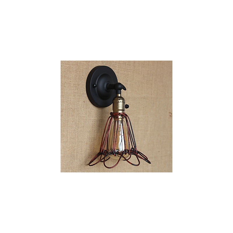 Applique da parete industriale bronzo rosso con rete in ferro