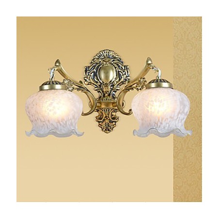 Applique da parete classica in bronzo con paralume in vetro bianco, 2 lampadine E26/E27