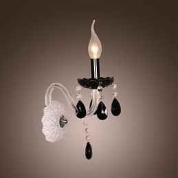 Applique da parete in cristallo nero con lampadina a candela