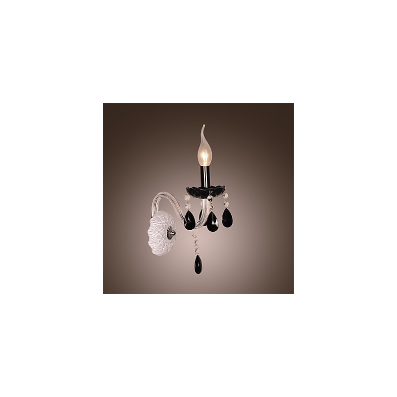 Applique da parete in cristallo nero con lampadina a candela