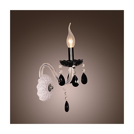 Applique da parete in cristallo nero con lampadina a candela