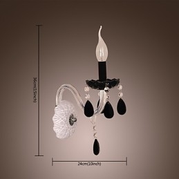 Applique da parete in cristallo nero con lampadina a candela