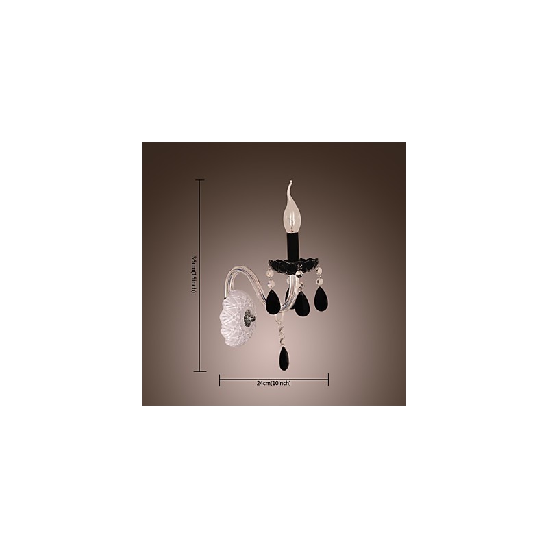 Applique da parete in cristallo nero con lampadina a candela