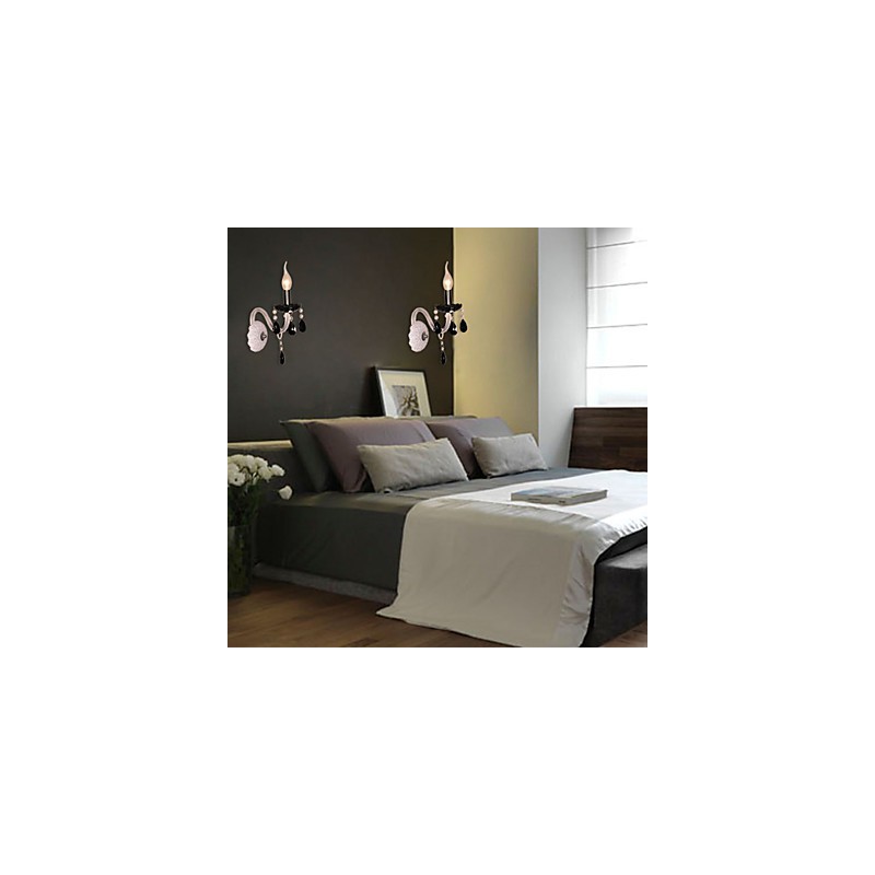 Applique da parete in cristallo nero con lampadina a candela
