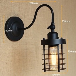 Applique da parete country americano nero opaco con lampadina E26/E27