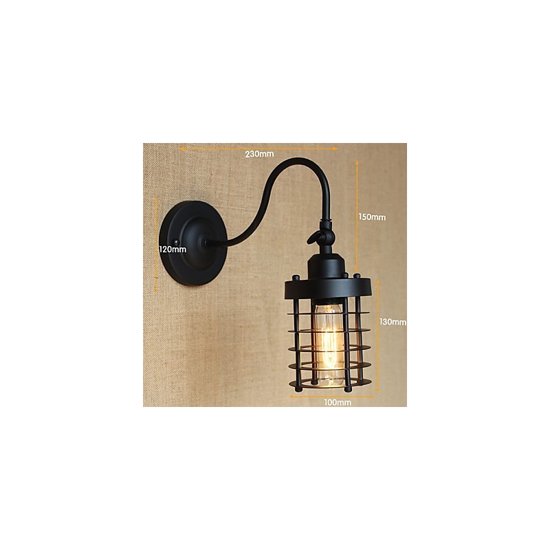 Applique da parete country americano nero opaco con lampadina E26/E27