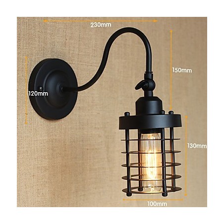 Applique da parete country americano nero opaco con lampadina E26/E27