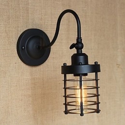 Applique da parete country americano nero opaco con lampadina E26/E27