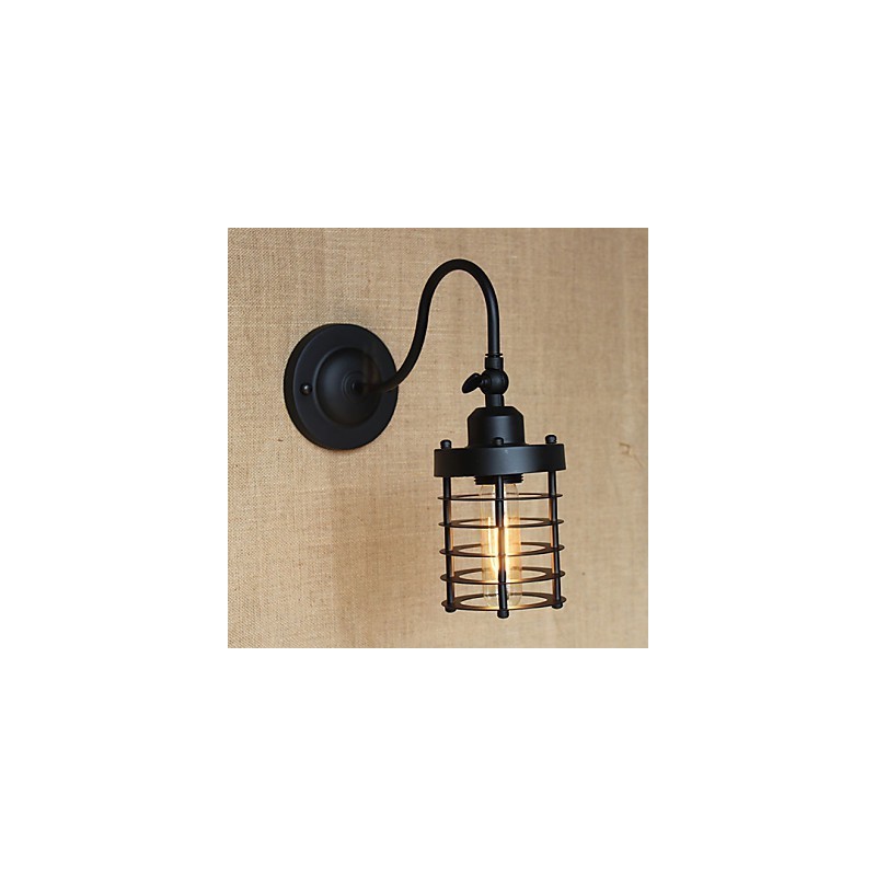 Applique da parete country americano nero opaco con lampadina E26/E27