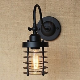 Applique da parete country americano nero opaco con lampadina E26/E27