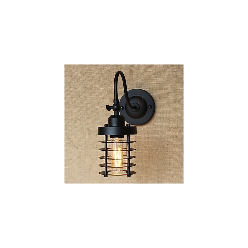 Applique da parete country americano nero opaco con lampadina E26/E27