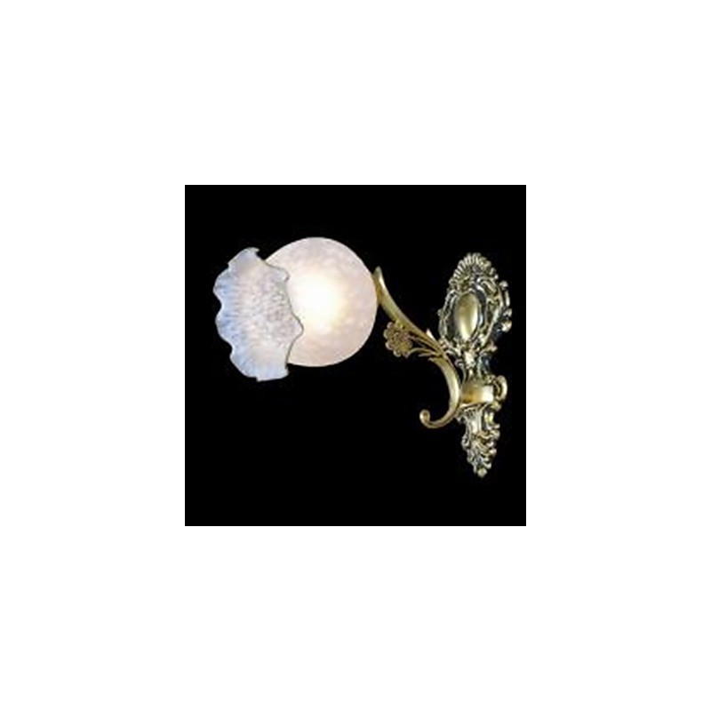 Applique da parete classica in metallo bronzo con paralume in vetro bianco