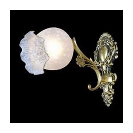 Applique da parete classica in metallo bronzo con paralume in vetro bianco