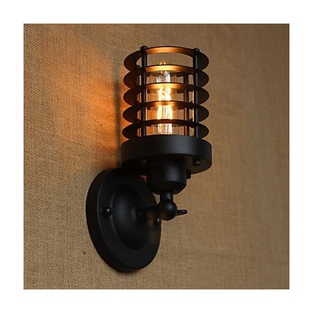 Applique da parete decorativa nera in metallo con lampadina inclusa E26/E27, 40 W