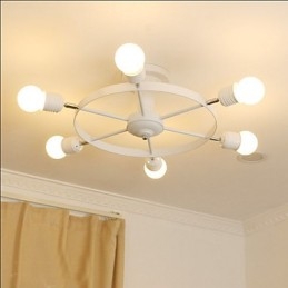 Plafoniera LED a filo country, 6 luci, metallo, nera o bianca