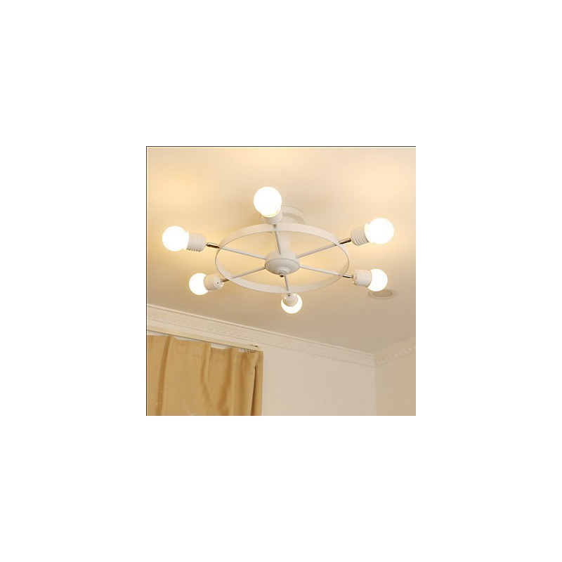 Plafoniera LED a filo country, 6 luci, metallo, nera o bianca