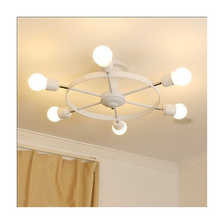Plafoniera LED a filo country, 6 luci, metallo, nera o bianca