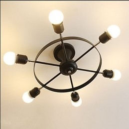 Plafoniera LED a filo country, 6 luci, metallo, nera o bianca