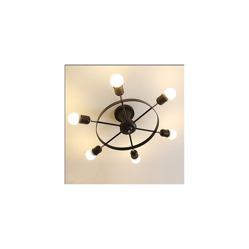 Plafoniera LED a filo country, 6 luci, metallo, nera o bianca