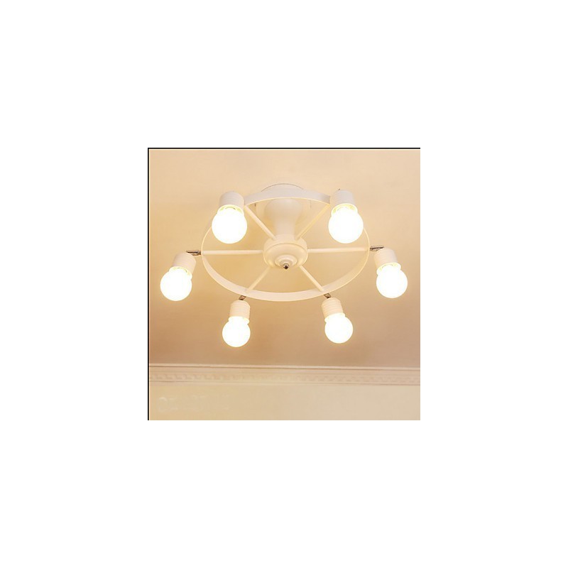 Plafoniera LED a filo country, 6 luci, metallo, nera o bianca