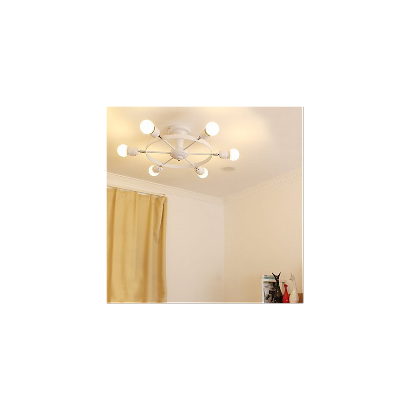 Plafoniera LED a filo country, 6 luci, metallo, nera o bianca