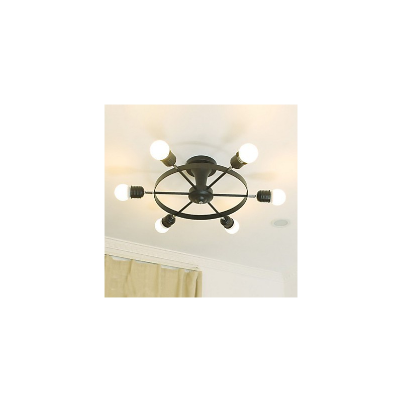 Plafoniera LED a filo country, 6 luci, metallo, nera o bianca